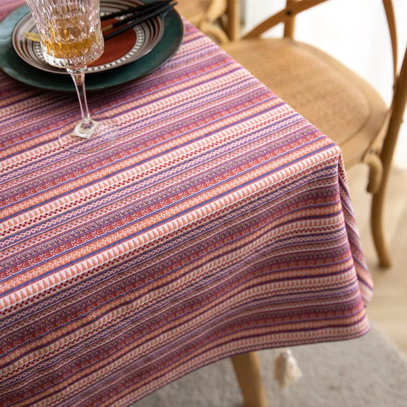 Tablecloth Ethnic Style Bohemian Polyester Cotton Yarn-Dyed Flower Striped