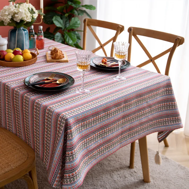 Tablecloth Ethnic Style Bohemian Polyester Cotton Yarn-Dyed Flower Striped
