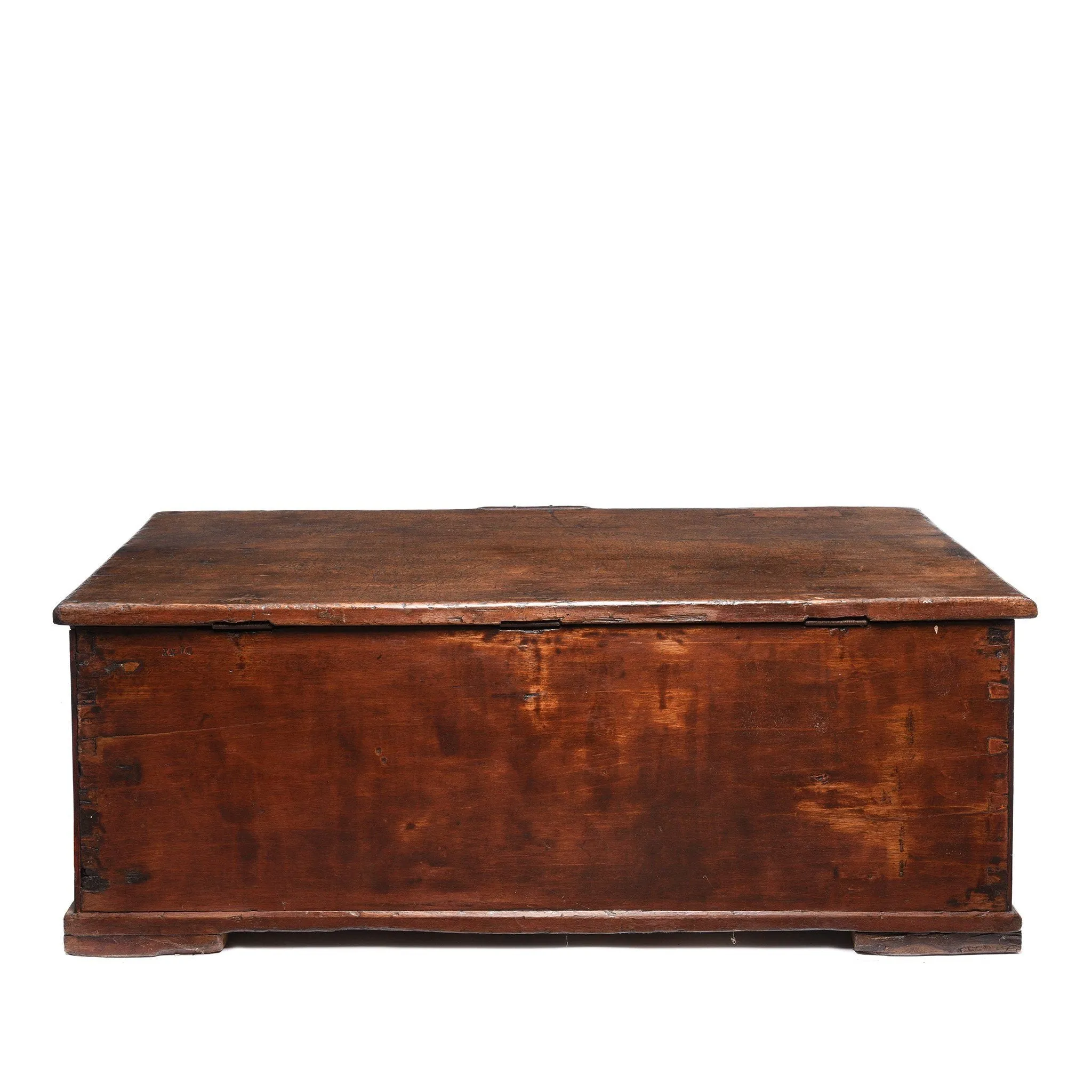 Teak Chest From South India With Original Floral Paint-19thC