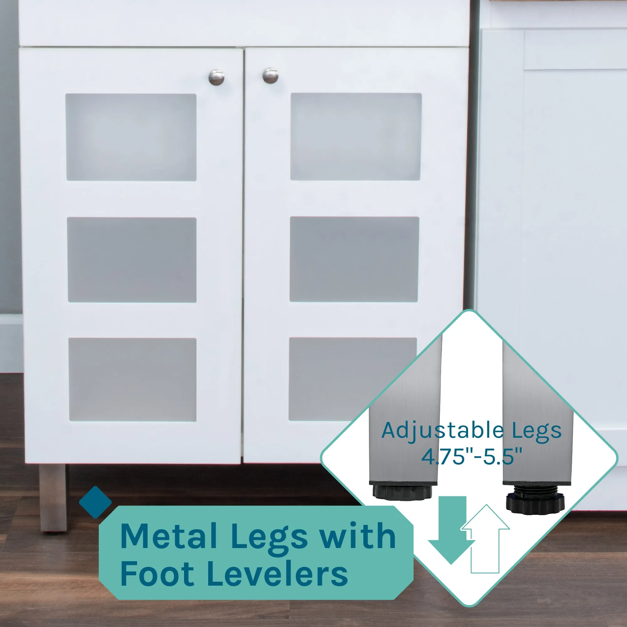 Tehila White Vanity Cabinet and White Utility Sink with Stainless Steel Finish Low-Profile Pull-Down Faucet