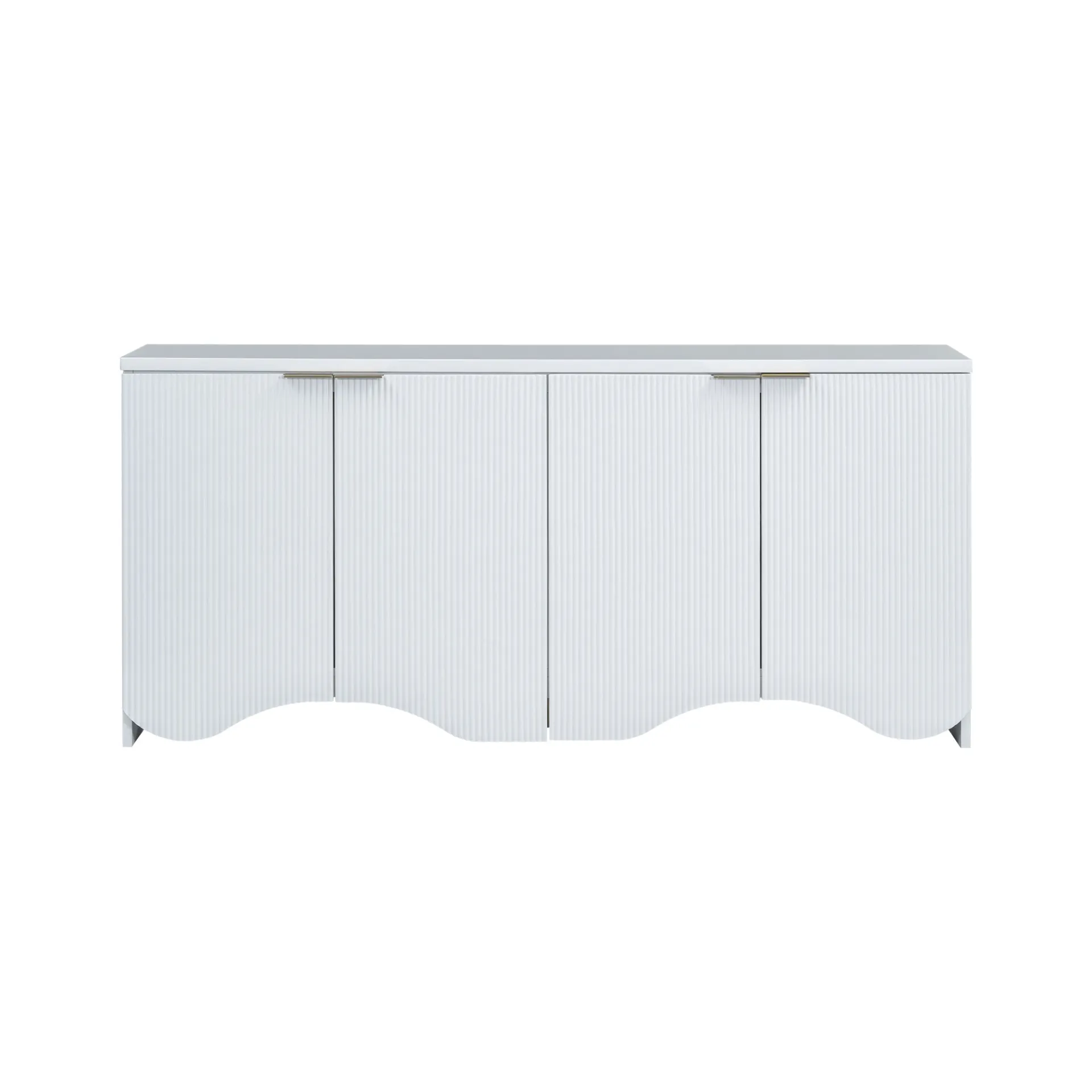 Vertical Stripes and Wavy Design of a Four-Door Cabinet Cabinet Suitable for Hallway, Entryway, Living Room