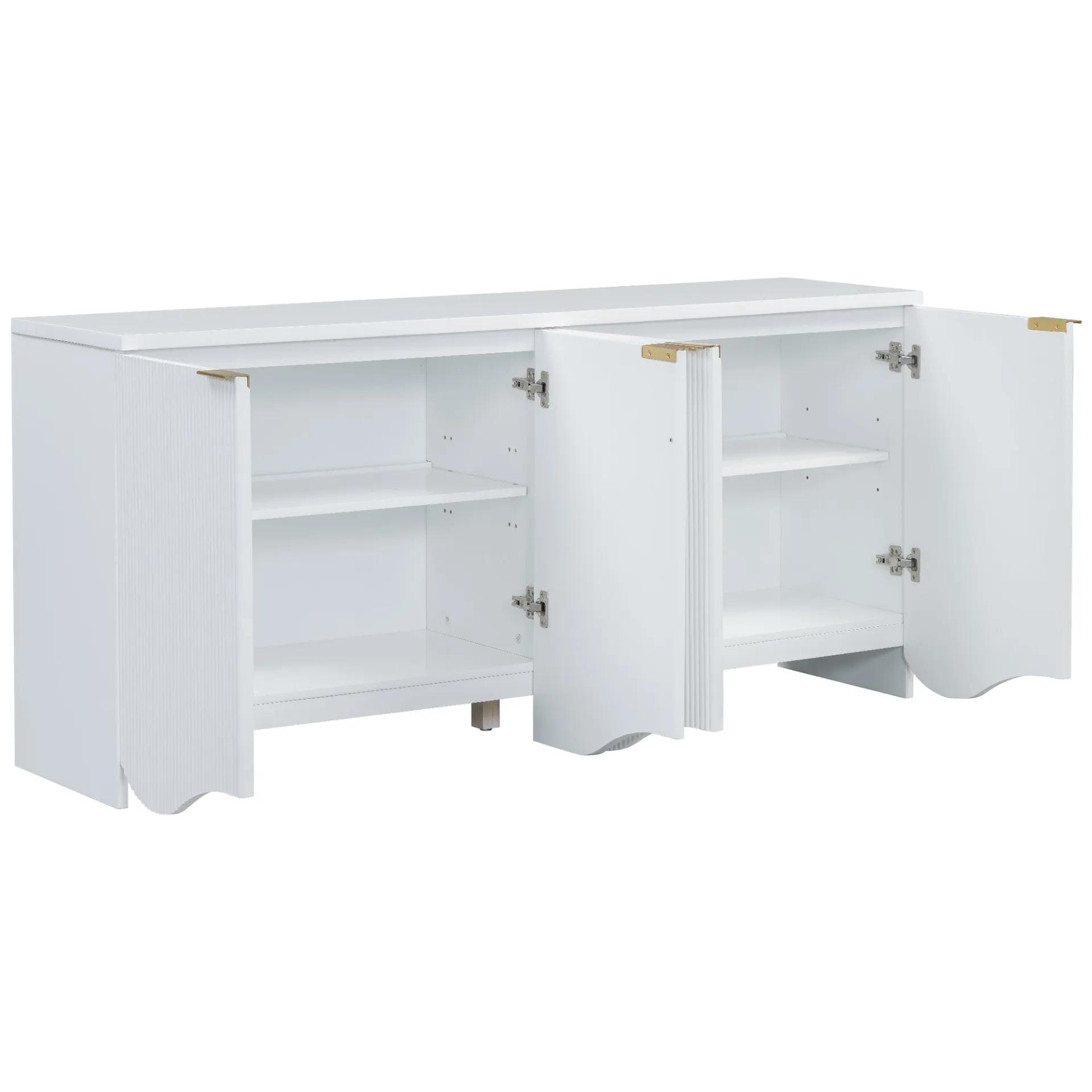 Vertical Stripes and Wavy Design of a Four-Door Cabinet Cabinet Suitable for Hallway, Entryway, Living Room