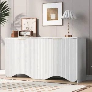 Vertical Stripes and Wavy Design of a Four-Door Cabinet Cabinet Suitable for Hallway, Entryway, Living Room