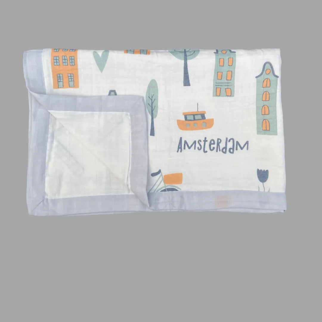 What a Wonderful World Muslin Blanket (Two-Layer Dohar),GOTS Certified,90x120 Cms