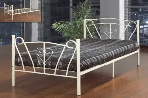 White Metal Platform Bed with Cursive Design