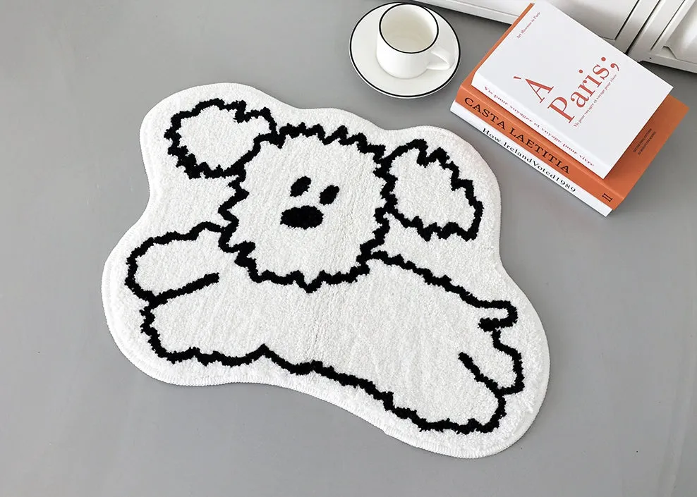 White Run Dogs Cute Animal Characters Floor Mats Rugs Bathroom Home Door Bedroom Foot Pads Anti-slip