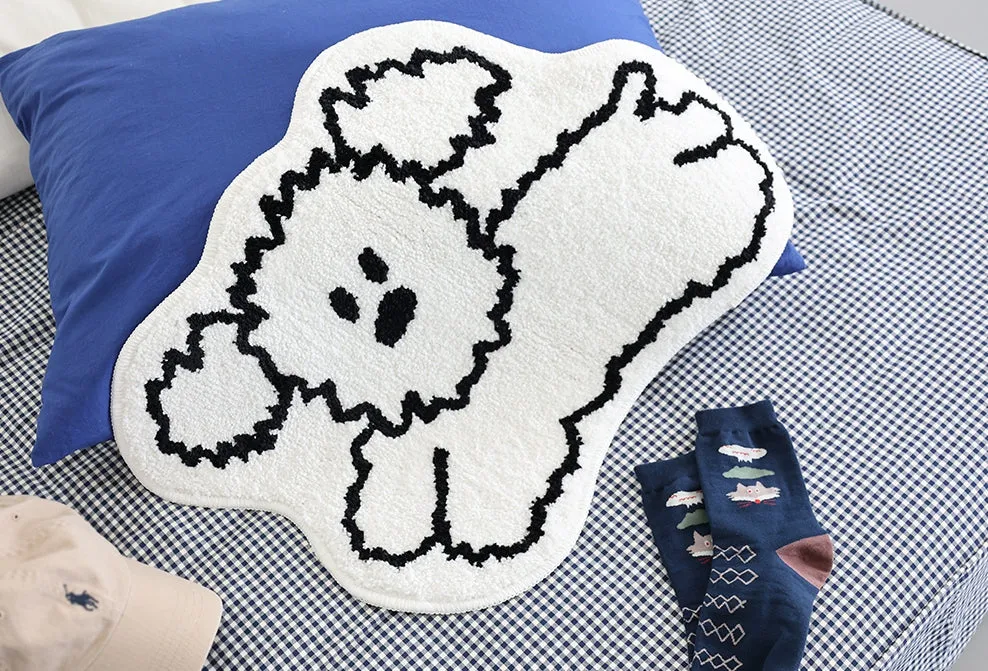White Run Dogs Cute Animal Characters Floor Mats Rugs Bathroom Home Door Bedroom Foot Pads Anti-slip