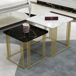 Wooden Twist Stylish Look Square Wrought Iron Coffee Table ( Set of 2 )